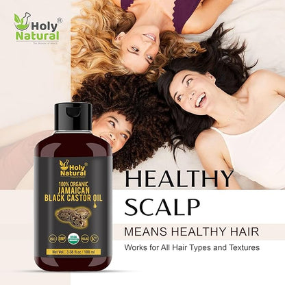 Organic Jamaican black Castor Oil (3.38 fl oz) USDA Certified, Traditional Handmade with Typical and Traditional roasted castor beans smell ,100% Pure black Castor Oil (No Additive, Non GMO)