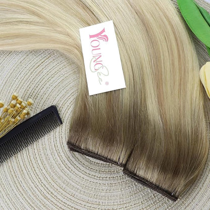 YoungSee Wire Hair Extensions Human Hair Ombre Blonde Wire Hair Extensions for Women Real Human Hair Balayage Ash Blonde Ombre Platinum Blonde Human Hair for Damaged Hair Repair 80G 14Inch