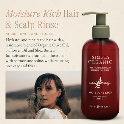 SIMPLY ORGANIC Moisturizing Deep Conditioner Scalp Rinse Made in Italy, All Natural Cruelty Free Hair Care for Women & Men with Shea Butter & Olive Leaf Extract, 251ml/8.5floz, MOISTURE RICH