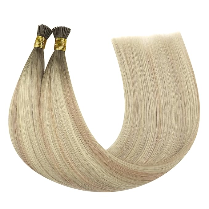 YoungSee Itip Human Hair Extensions Ombre Itips Hair Extensions Human Hair Balayage Blonde with Platinum Blonde Tip Extensions 22In 50g 50s Invisible Hair Extension I Tip Non Damaging Hair Extension