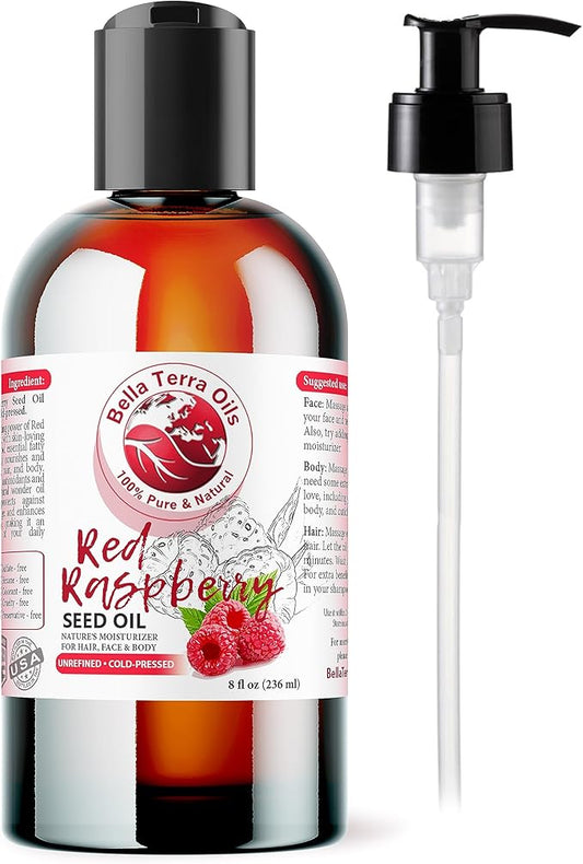 Bella Terra Oils - Red Raspberry Seed Oil 8 oz - Discover The Vitamin-Enriched Potency of Raspberry, Essential Companion for Every Skin Care Enthusiast
