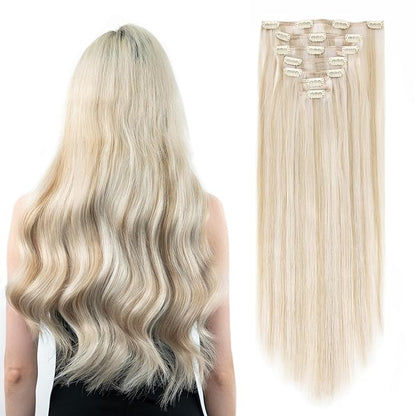 Clip in Hair Extensions Real Human Hair, 100% Remy Hair Extensions Clip Ins, Dark Blonde Highlighted Bleach Blonde Hair Extension for Women, #P18A/613A 16Inch 120G 7PCS
