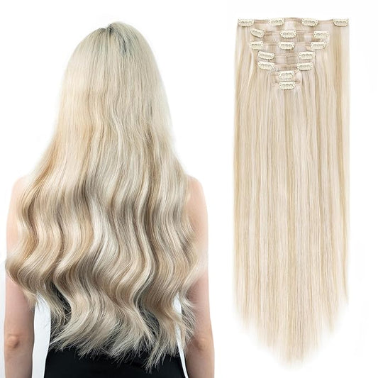 Clip in Hair Extensions Real Human Hair, 100% Remy Hair Extensions Clip Ins, Dark Blonde Highlighted Bleach Blonde Hair Extension for Women, #P18A/613A 16Inch 120G 7PCS