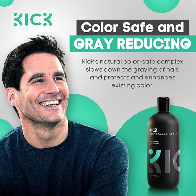 Kick Mens Conditioner - Tea Tree and Peppermint for Hair Loss - Proven High Performance Pro-Nourishing Mens Natural Anti Dandruff Treatment - 17oz