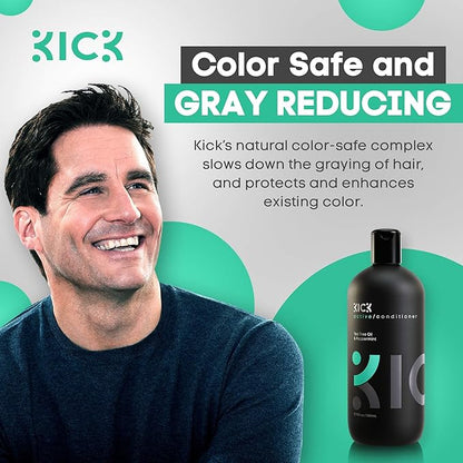 Kick Mens Conditioner - Tea Tree and Peppermint for Hair Loss - Proven High Performance Pro-Nourishing Mens Natural Anti Dandruff Treatment - 17oz