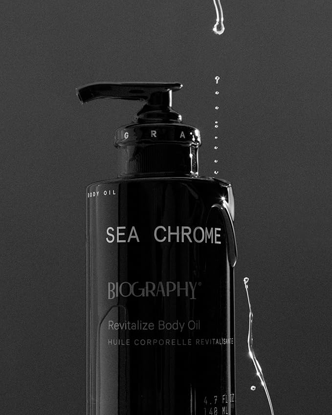 Biography Sea Chrome Revitalize Body Oil, 140ml- Luxury After Shower Moisturizer & Hydrator for Women. For Skin Tightening & Healthy Glow w/Guarana Seed Caffeine, Argan & Jojoba Seed Oil
