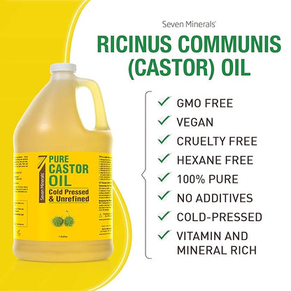 Unrefined Hexane-Free Castor Oil, 128 fl oz - For Hair Growth, Thicker Lashes & Brows, Dry Skin, Joint Pain