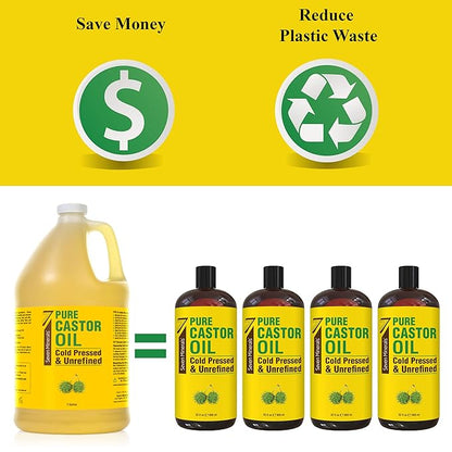 Unrefined Hexane-Free Castor Oil, 128 fl oz - For Hair Growth, Thicker Lashes & Brows, Dry Skin, Joint Pain