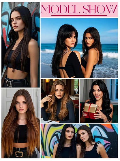 Lacer Long Tape Weft Hair Extensions 16inch Hair Extensions Real Human Hair Tape in One Piece Tape in Weft Natural Black Invisible Tape ins Extensions 50g 31.5" (80cm)