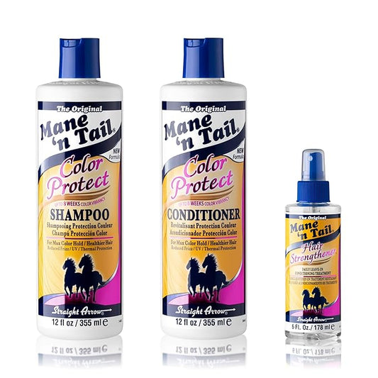 Mane 'n Tail Color Protect Shampoo and Conditioner 12 Ounce Each Plus Hair Strengthener Spray To Rebuild and Strengthen Dyed Hair