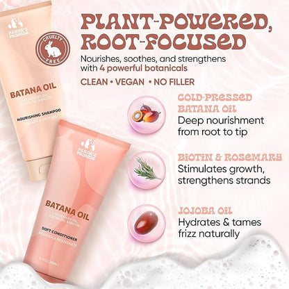 Panda's Promise Batana Oil Shampoo and Conditioner Set – Sulfate Free Batana Oil for Hair Growth – Thickening Conditioner and Shampoo for Damaged Hair, and All Hair Types, Unisex (12 fl oz Each)