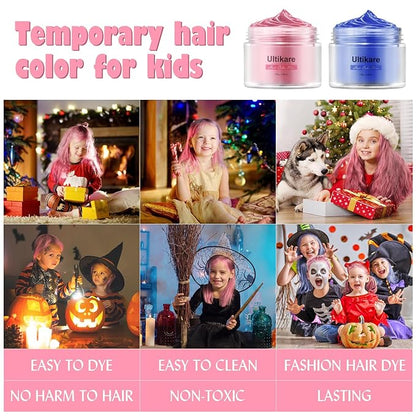 Ultikare Kids Hair Coloring Gel - Temporary Light Pink Hair Wax, Washable Hair Dye Cream, Natural Hair Paint for Hairstyling, Halloween, Cosplay, Parties, and Gifts - 3.4 Fl Oz