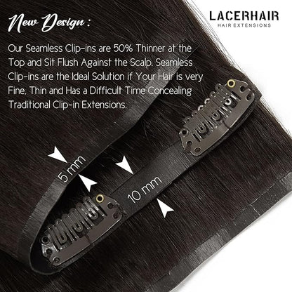 Lacer Hair Seamless Clip in Human Hair Extensions Ultra Thin Invisible PU Weft Clip On Hair Extensions 16 Inch 7Pcs 110g Hair Extensions Clip in Human Hair for Fine Thin Hair Women #2 Darkest Brown