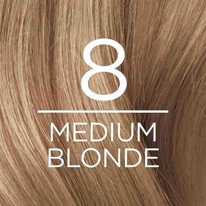 L'Oreal Paris Excellence Creme Permanent Hair Color, 8 Medium Blonde, 100 percent Gray Coverage Hair Dye, Pack of 2