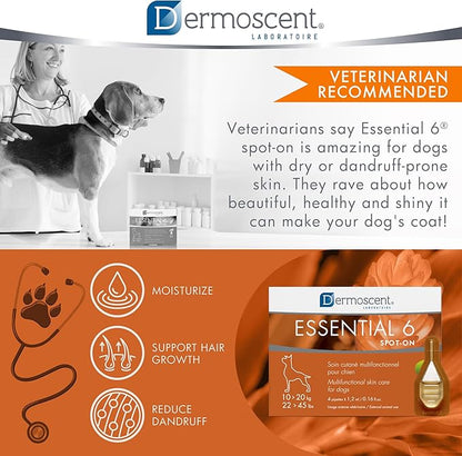 Dermoscent Essential 6 spot-on - Dog Skin Care for Dandruff & Allergy Relief with Vitamin E Oil - Anti Itch for Dogs - Natural Ingredients for Sensitive Skin - Dogs 10-20 kg - 4 Pipettes of 1.2 ml