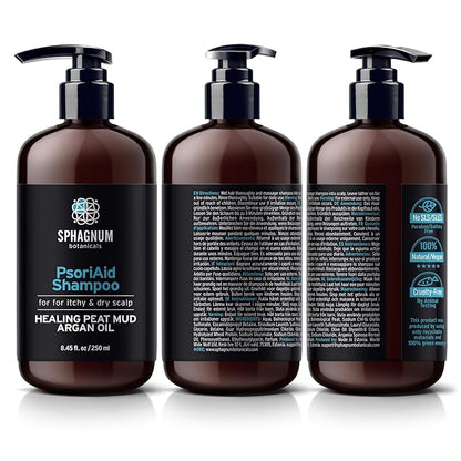 Psoriasis Shampoo and Conditioner Set - Peat Mud Therapy for Red & Itchy Scalp with Tea Tree Oil, No Coal Tar. For Both Men and Women. 2 x 13.5 Oz