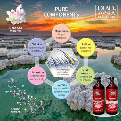 Dead Sea Collection Shampoo with Keratin – Hydrating Softening Hair Products with Dead Sea Minerals for All Hair Types (33.8 Fl. Oz.)