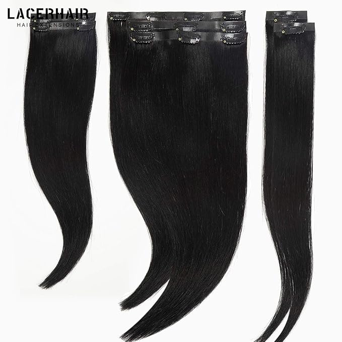 Lacer Hair Glam Seamless Clip in Hair Extensions Natural Off Black Human Hair Extensions 110g 7pcs 20 Inch Clip in Human Hair with Invisible PU Weft Remy Seamless Clip on Hair Extensions for Women #1