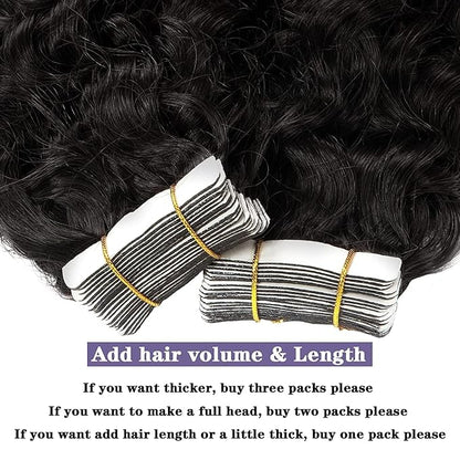 Anrosa Tape In Kinky Curly Hair Extensions Human Hair Natural Black 1B Color 14 inch 3B 3C Jerry Curly Tape in Hair Extensions Human Hair Black Women 20pcs 50g