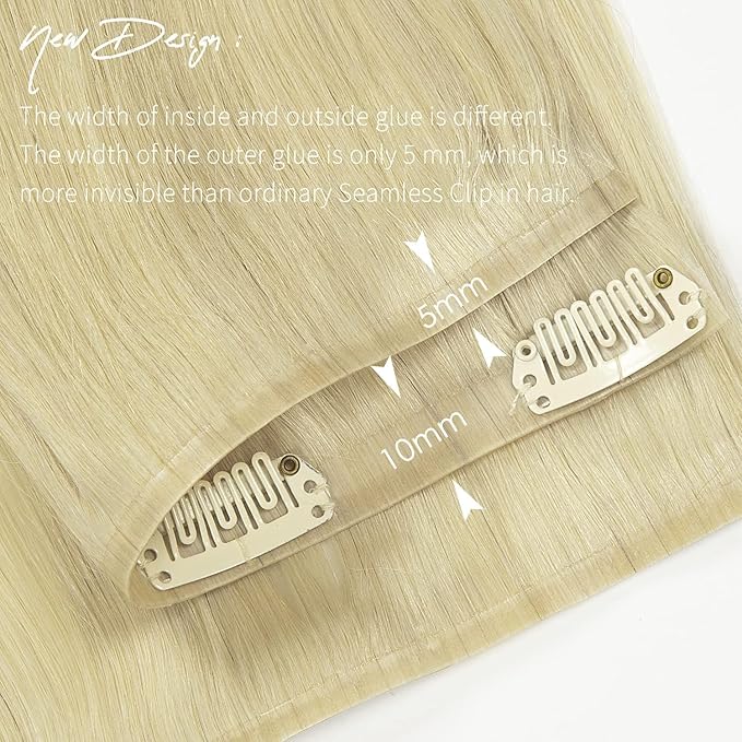 Lacer Hair 7 Pieces Seamless Human Hair Clip in Extensions Comfortable Ultra-Thin PU Skin Weft #60 Bleach Blonde Clip in Hair Extensions for Women Clip In 110g for Any Hair Type 18 Inch Thick Ends