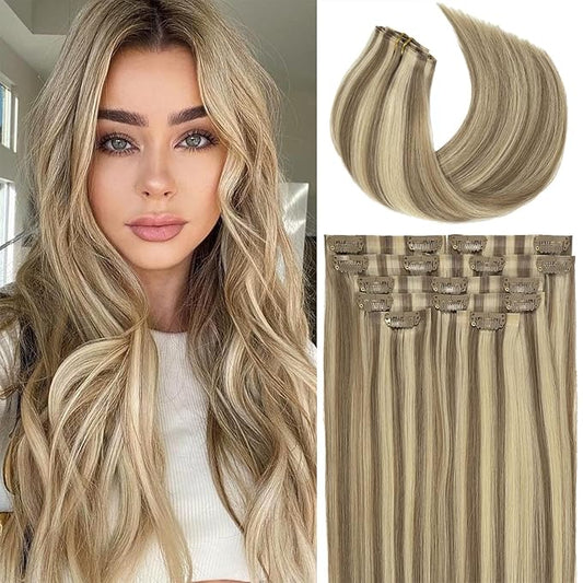 Lacer Seamless Clip in Hair Extensions Human Hair 14 in 18 Clips #60A Platinum Blonde Blonde Clip in Hair Extensions Natural Hair Clip in Extensions Silky Invisible Weft 7Pcs 130 Grams For Women