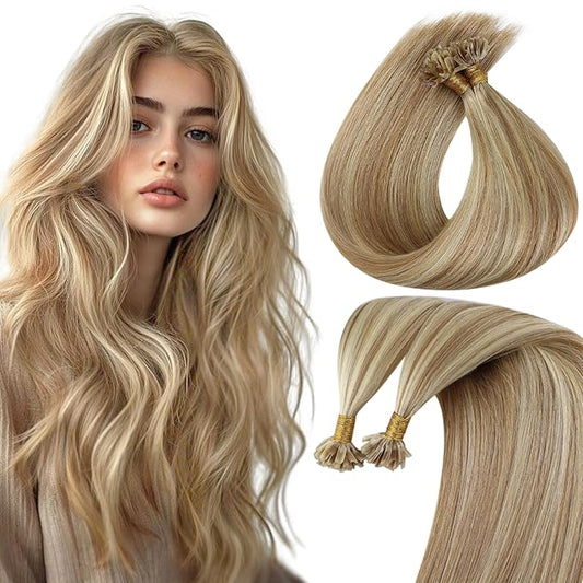Sunny Hair Utip Hair Extensions Human Hair 24inch Light Brown Mix Platinum Blonde Soft K Tips Real Hair for Party Fit Any Occasion 50g