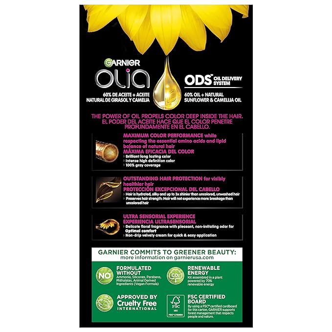 Garnier Hair Color Olia Ammonia-Free Brilliant Color Oil-Rich Permanent Hair Dye, 6.0 Light Brown, 1 Count (Packaging May Vary)