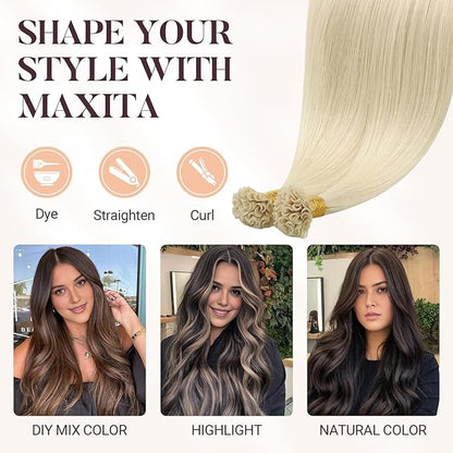 MAXITA U Tip Hair Extensions Human Hair, Platinum Blonde Hair Extensions Real Human Hair, 50g/50 Strands/Pack, 14 In Virgin Human Hair