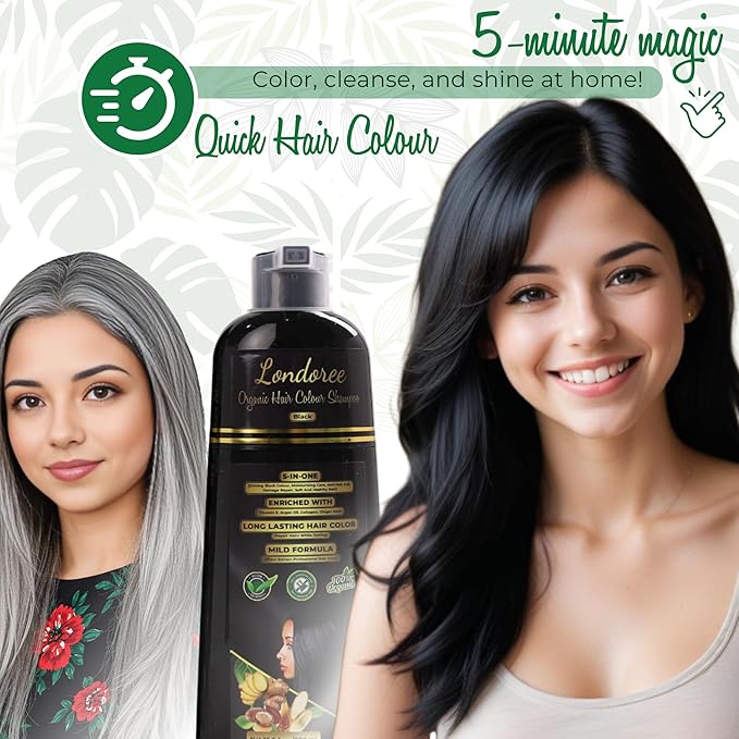 5-in-1 Hair Dye Shampoo for Gray Hair - Ammonia-Free with Vitamin E, Argan Oil & Collagen - Moisturizes, Repairs, and Colours in 15 Minutes - 500 ML (Black Hair)