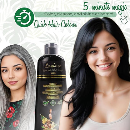 5-in-1 Hair Dye Shampoo for Gray Hair - Ammonia-Free with Vitamin E, Argan Oil & Collagen - Moisturizes, Repairs, and Colours in 15 Minutes - 500 ML (Black Hair)