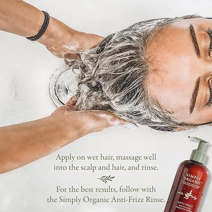 SIMPLY ORGANIC Frizz Control Hair Shampoo Scalp Wash Made in Italy, All Natural Cruelty Free Hair Care for Women & Men with Aloe Leaf Juice & Olive Leaf Extract, 251ml/8.5floz, ANTI-FRIZZ