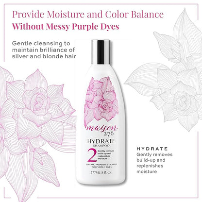 Maison 276 HYDRATE Shampoo for Silver, Gray & Blonde Hair, Tone-Correcting, Neutralizes Brassiness & Replenishes Hair Moisture, Sulfate-Free, 8 oz Bottle