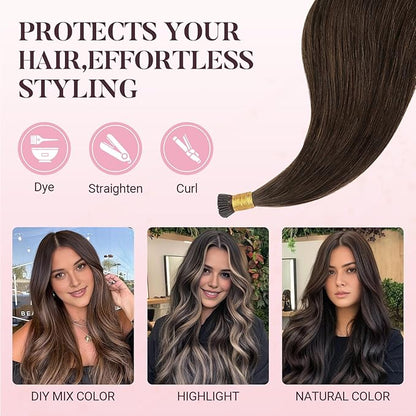 MAXITA I Tip Hair Extensions Human Hair,50g/50s Chocolate Brown 24 Inch Comfortable Wear, Invisible & Natural Cold Fusion, 100% Remy Human Hair Itip Keratin Hair Extensions