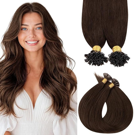 MAXITA U Tip Hair Extensions Human Hair, Chocolate Brown Hair Extensions Real Human Hair, 50g/50 Strands/Pack, 18 In Virgin Human Hair