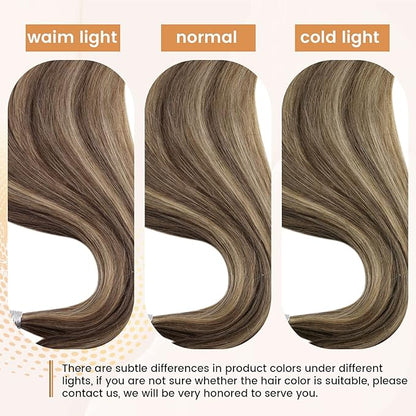 RUNATURE Microlinks Humam Hair Extensions for Women Silky Brown Highlight Blonde 16 Inch Micro Beads Remy Hair Extensions Natural Pre Bonded Micro Loop Real Human Hair Extensions Straight 50g 50 Strands