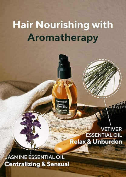 AROMATICA Ritual Jasmine & Vetiver Hair Oil - Nourishing Silicone-Free Oil for Damaged Frizzy Blow out Hair with Pure Fragrance (1.6 fl. oz)