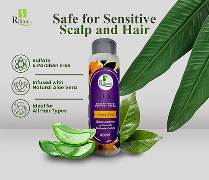 Ribon's Conditioner 450ml - Nourishing Hair Conditioner for Women, Moisturizing & Detangling, Prevents Hair Loss, 100% Natural, Floral Scent, Sulfate & Paraben-Free, Hair Care Treatment with aloe vera