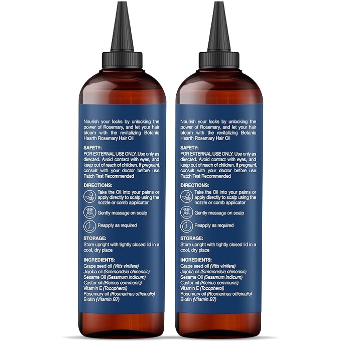 Botanic Hearth 100% Pure Rosemary Oil For Hair Growth & Scalp (6.7 Fl Oz, Pack Of 2) | Infused With Biotin, Jojoba Oil & Castor Oil | Hair Strengthening Treatment | Nourishing & Volumizing