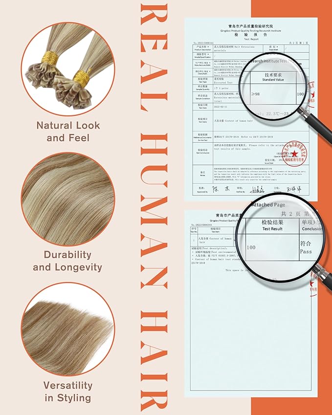 Sunny Hair U Tip Hair Extensions Human Hair Light Brown Mix Platinum Blonde for Daily Use,Midway Down the Upper Arm Ktips 18inch 50g