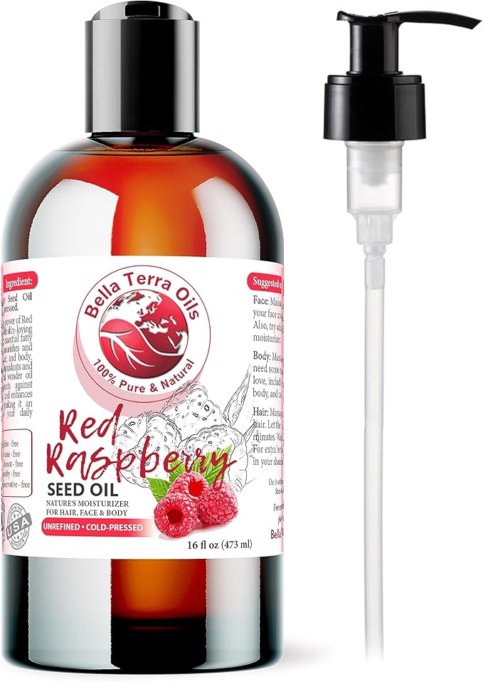 Bella Terra Oils - Red Raspberry Seed Oil 16oz - Celebrate Nature's Best, Packed with Omega-3 & Vitamin E, Distilled for Superior Skin Benefits