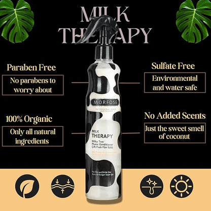 Morfose Professional Two Phase Leave-in Conditioner for Dry, Damaged, or Brittle Strands, Repairs and Protects, Damage, and Split Ends, 13.52 Fl Oz (Milk Therapy)