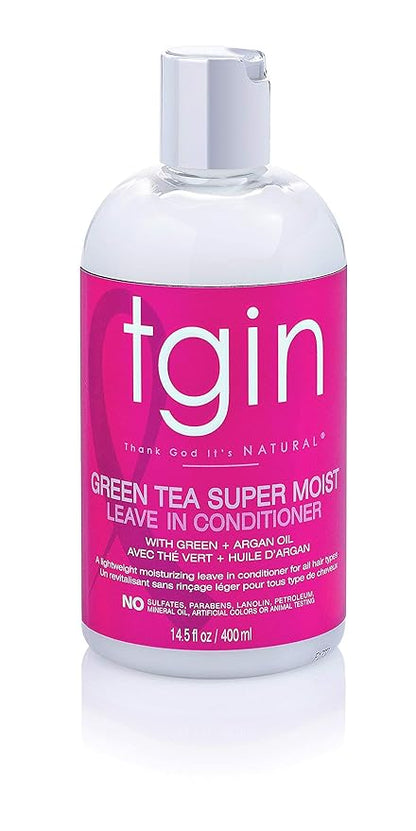 tgin Green Tea Super Moist Leave in Conditioner for Curly, Coily and Wavy Hair, with Argan Oil, Shea Butter and Green Tea, Moisturizes and Nourishes Dry Hair, 13 oz