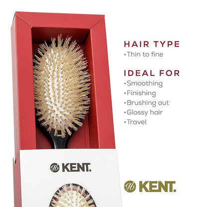 Kent CSGS Classic Shine Small Oval Cushion Straightening Brush and Hair Detangler Natural White Boar Bristle Hair Brush, Shine Hair Brush and Scalp Scrubber for Mid-Length Fine or Thinning Hair