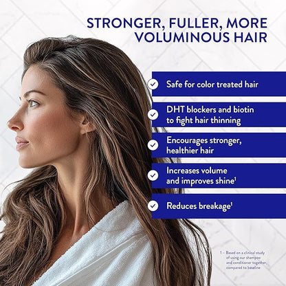 Routine Wellness 1 Liter Anti-Thinning Shampoo and Conditioner Set for Thinning Hair - Biotin DHT Blocker - Color Safe Shampoo for Hair Loss & Healthier Hair - 1 Liter Set - Cucumber