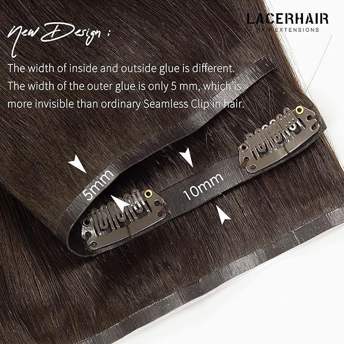 Lacer Hair Extensions Real Human Hair Seamless Clip ins Dark Brown Clip in Hair Extensions Silicone Weft Extensions 16 Inch Clip in Human Hair 7pcs 110g