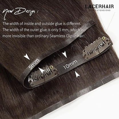 Lacer Hair Extensions Real Human Hair Seamless Clip ins Dark Brown Clip in Hair Extensions Silicone Weft Extensions 16 Inch Clip in Human Hair 7pcs 110g