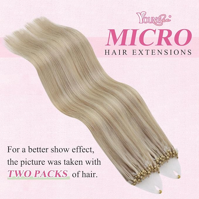 YoungSee Micro Link Hair Extensions Human Hair Blonde Micro Bead Hair Extensions Real Human Hair Blonde Highlights Ash Blonde Micro Ring Hair Extensions Silky Straight 18In Bead Hair Extension 50g 50s