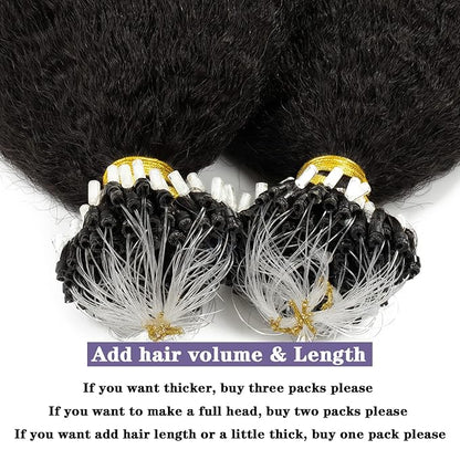 Anrosa Microlink Hair Extensions Human Hair Black Women 100% Human Hair Kinky Straight Microbead Hair Extensions Remy Hair Natural Black #1B Micro Loop Ring Hair Extensions 20Inch 50g
