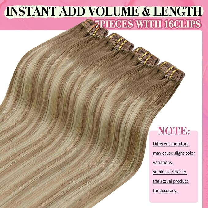 YoungSee 150g 20inch Clip in Hair Extensions Real Human Hair Brown Balayage Clip in Human Hair Extensions Light Brown to Blonde with Brown Balayage Hair Extensions Clip ins Double Weft Lace Thick 7pcs