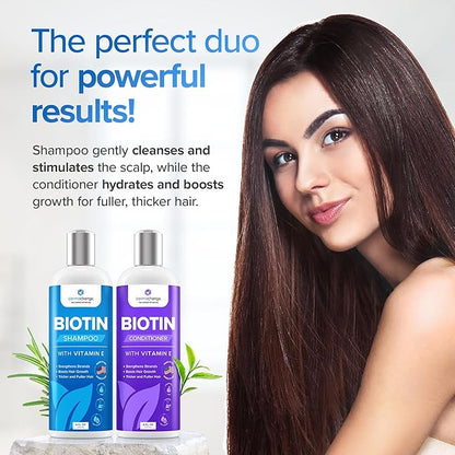 Hair Growth Biotin Shampoo and Conditioner - Deep Hydrating Conditioner for Dry Damaged Hair, Sulfate Free & Volumizing - 2 Pack, 8oz